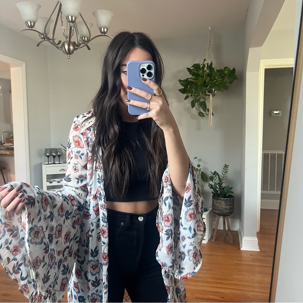 Floral Kimono with Bell Sleeves